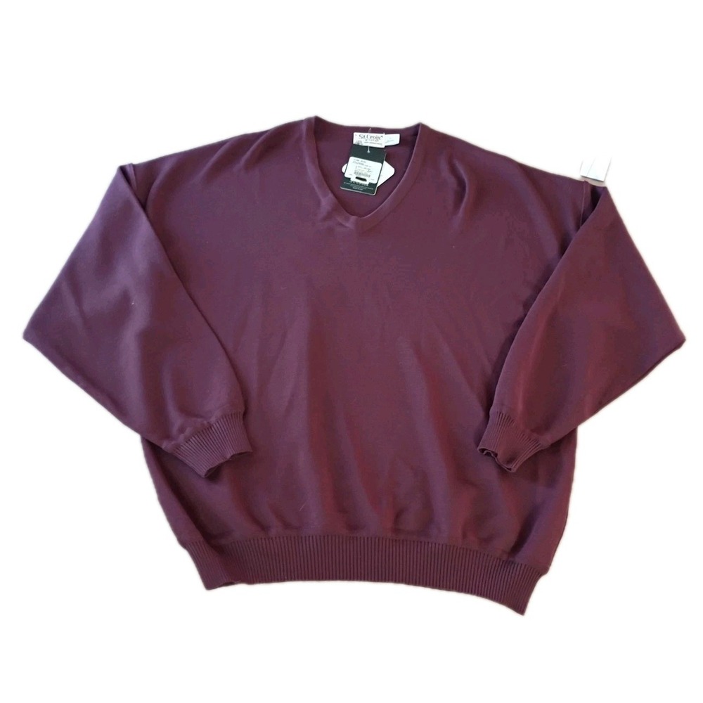 St Croix 100%‎ Merino Wool V Neck Pullover Sweater Mens Sz L NWT Maroon Made USA